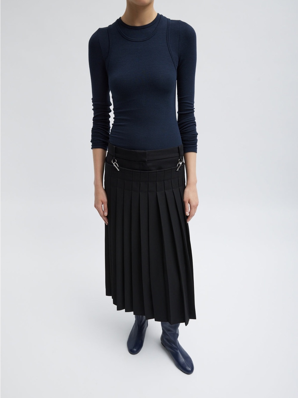 NWT Tibi Grain De Poudre Convertible Pleated Skirt Black Size 00